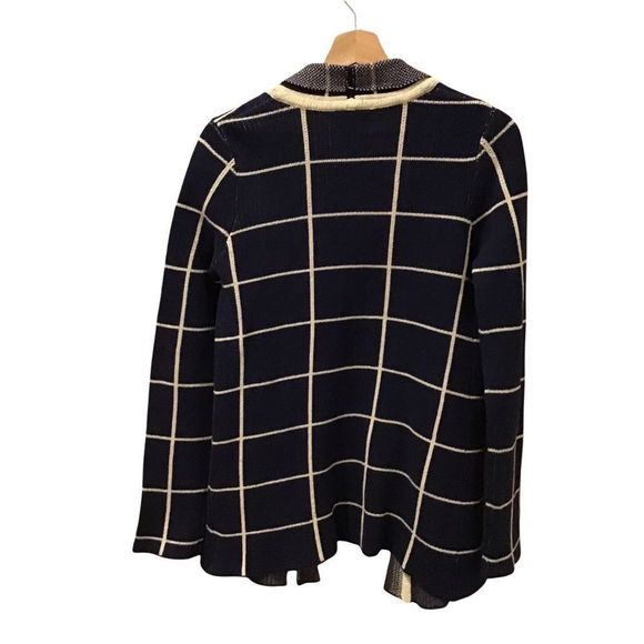 MODCLOTH Cardigan Open Front Navy/White Windowpane, Relaxed Fit, Size Med - Picture 4 of 5